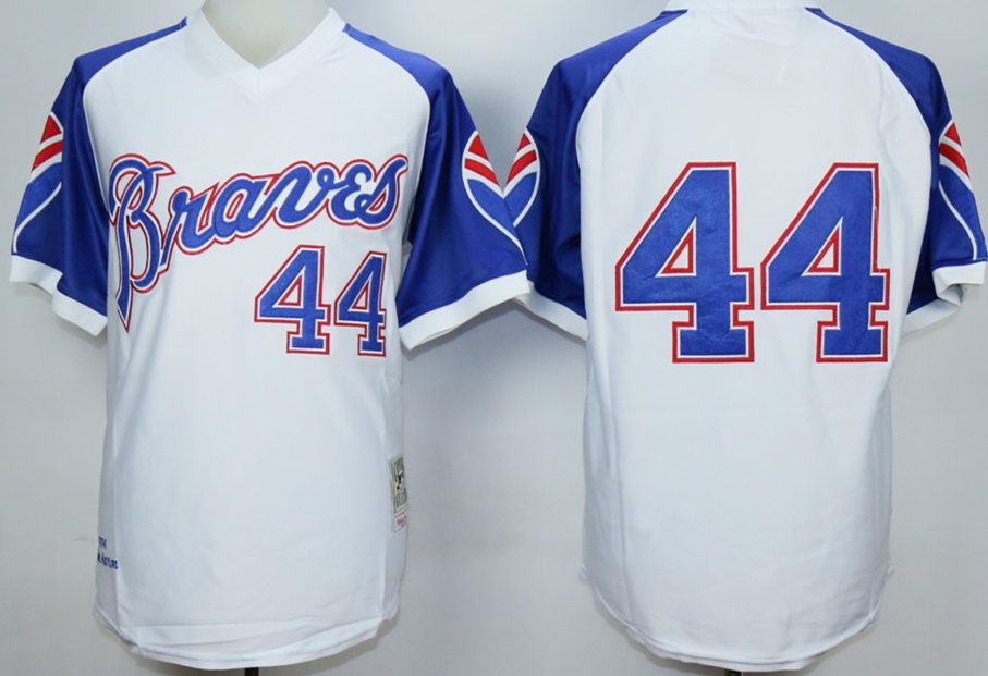 Braves 44 H.Aaron White Throwback Jersey