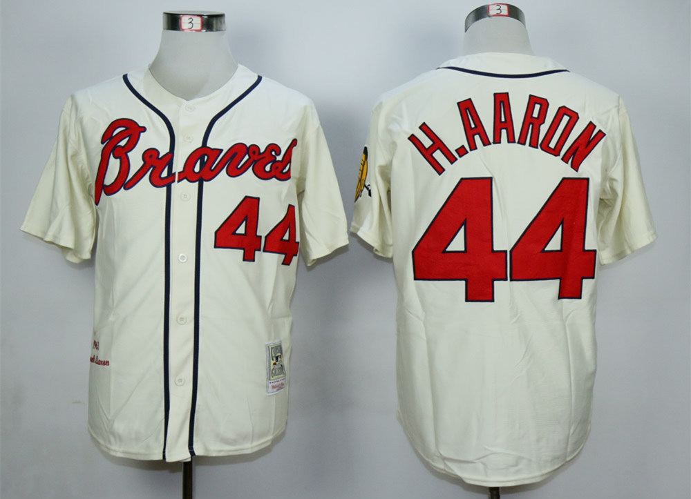 Braves 44 Hank Aaron Cream Throwback Jersey