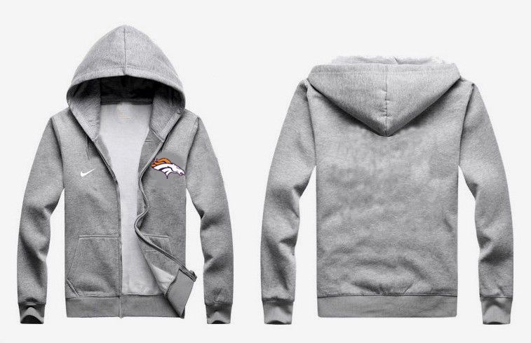 Nike Broncos Grey Full Zip Hoodie