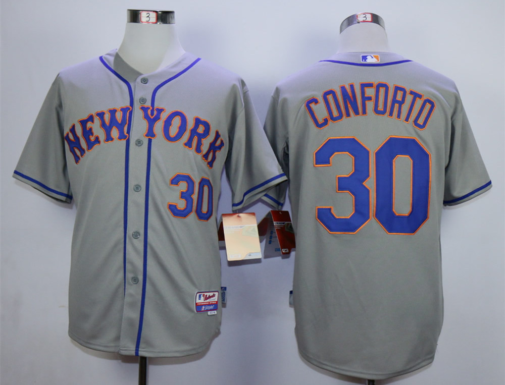 Mets 30 Conforto Grey Cool Base Jersey
