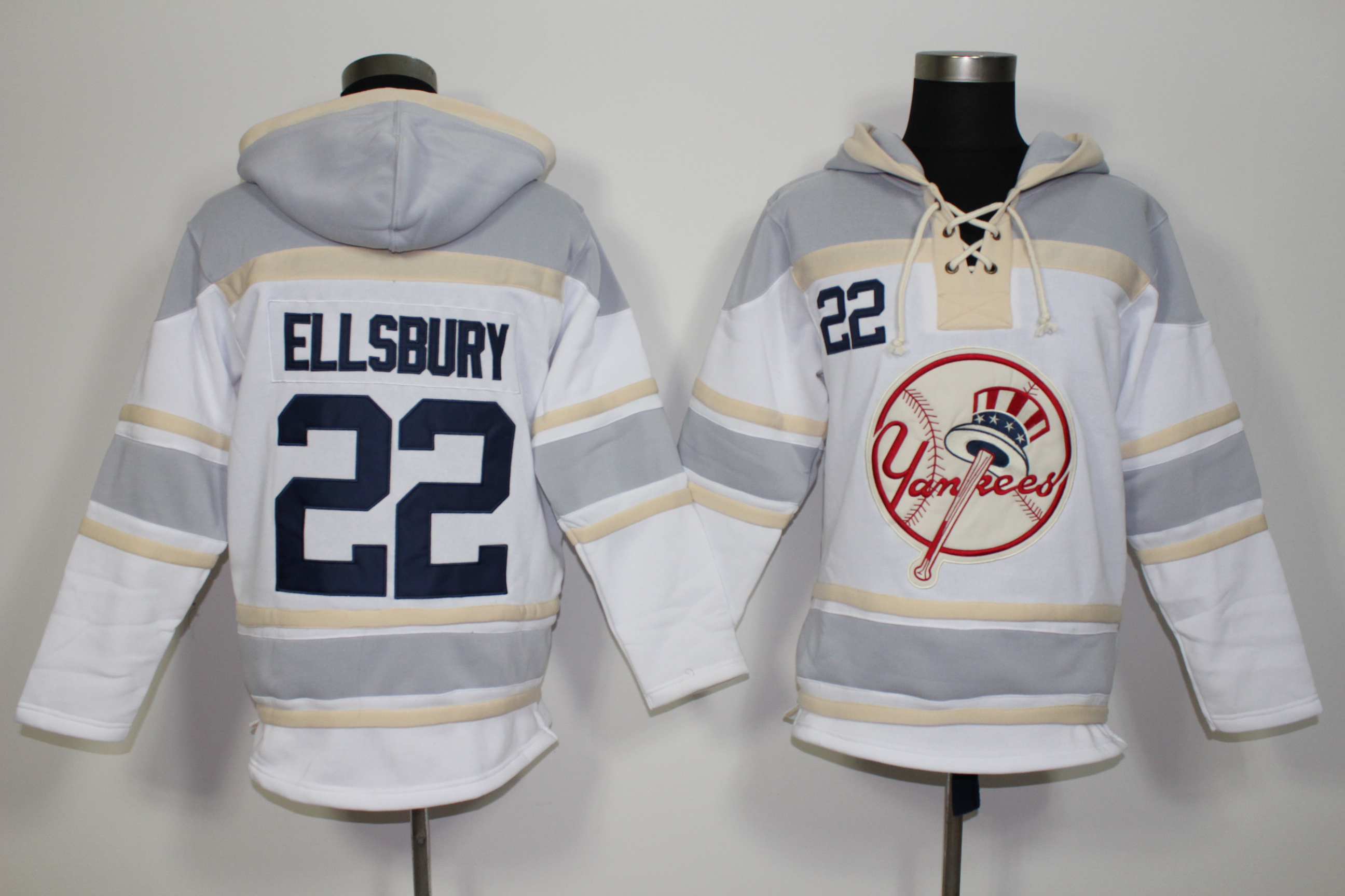 Yankees 22 Jacoby Ellsbury White All Stitched Hooded Sweatshirt