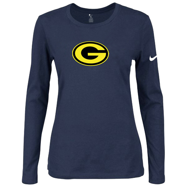Nike Green Bay Packers D.Blue Long Sleeve Women T Shirt02