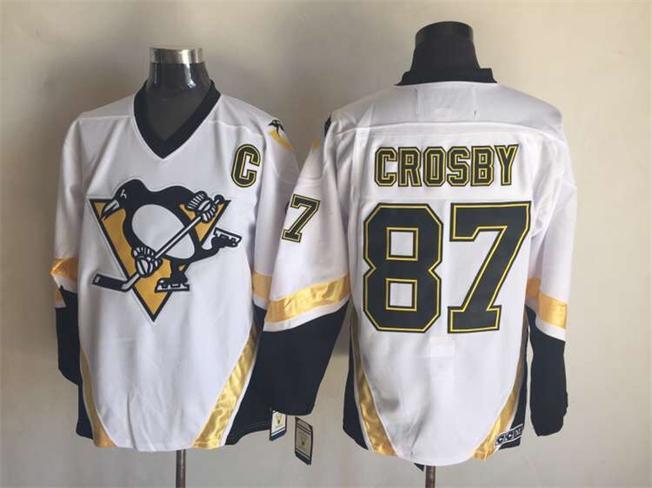 Penguins 87 Sidney Crosby White CCM Jersey