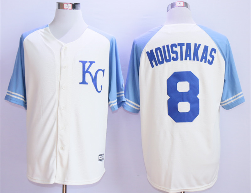 Royals 8 Mike Moustakas Cream New Cool Base Jersey