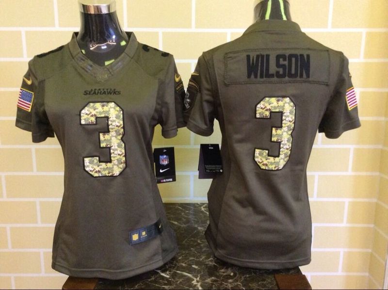 Nike Seahawks 3 Russell Wilson Green Salute To Service Women Limited Jersey