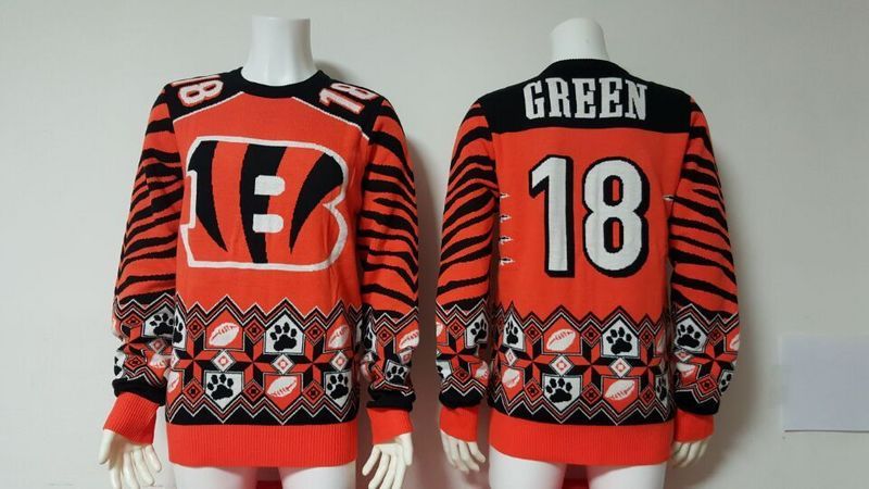Bengals 18 A.J. Green Orange Men's Ugly Sweater