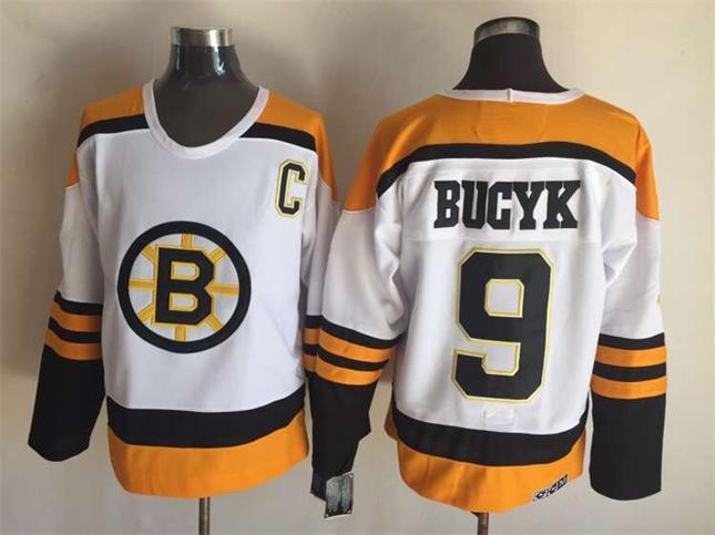 Bruins 9 Johnny Bucyk White CCM Jersey