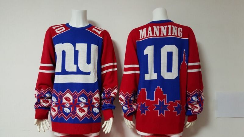 Giants 10 Eli Manning Blue Men's Ugly Sweater