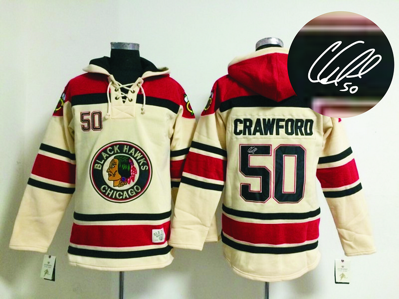 Blackhawks 50 Crawford Cream Old Times Signature Edition Hooded Jerseys