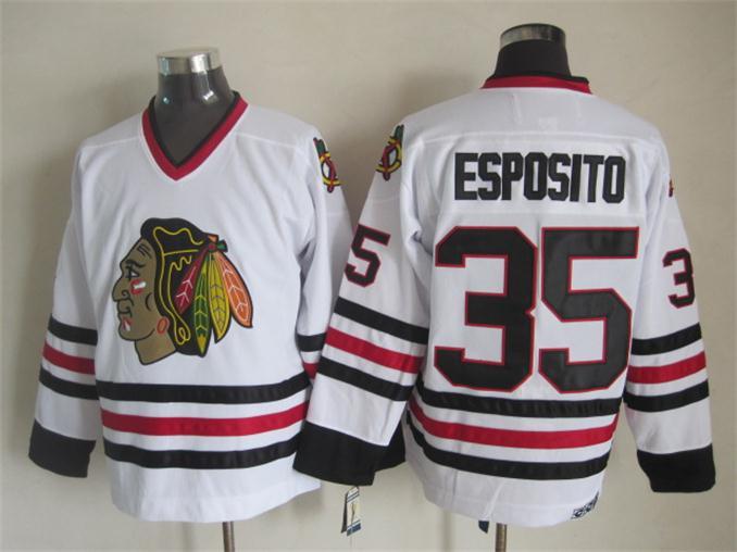 Blackhawks 35 Esposito White Jersey