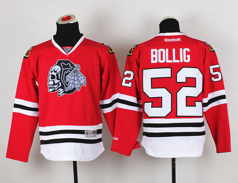 Blackhawks 52 Bollig Red Youth Jersey(With White Skull)