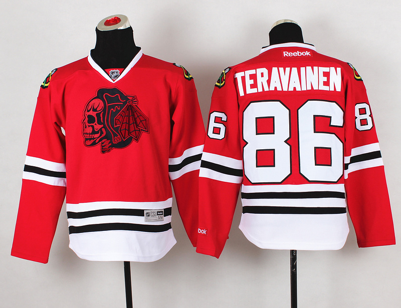 Blackhawks 86 Teravainen Red Youth Jersey(With Red Skull)