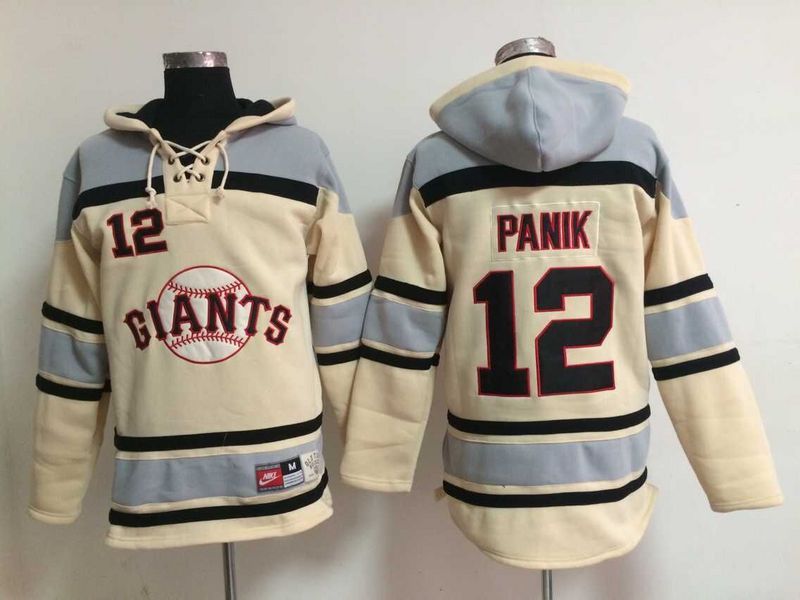 Giants 12 Joe Panik Cream All Stitched Hooded Sweatshirt