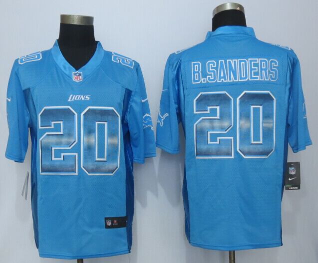 Nike Lions 20 B.Sanders Blue Pro Line Fashion Strobe Jersey
