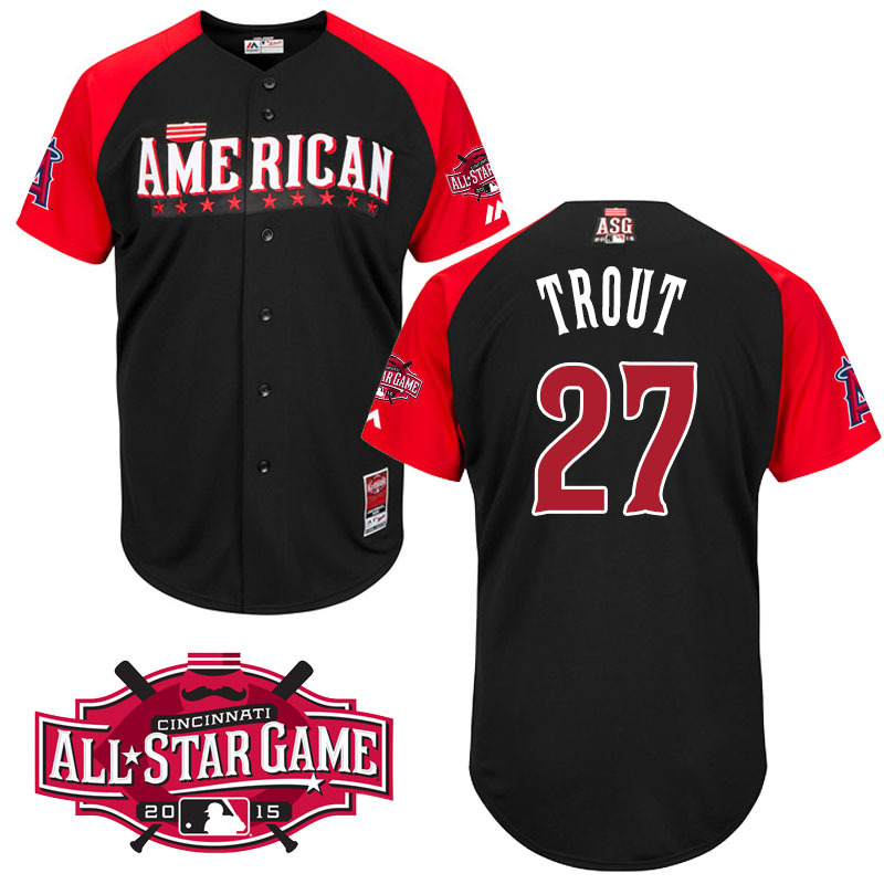 American League Angels 27 Trout Black 2015 All Star Jersey