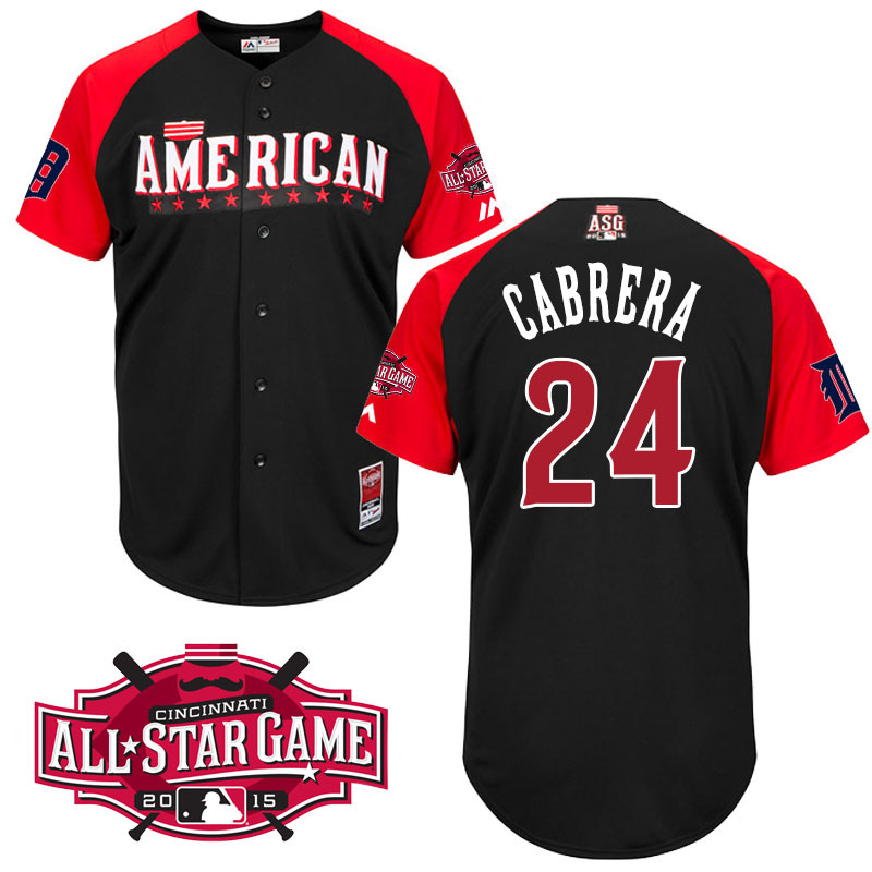 American League Tigers 24 Cabrera Black 2015 All Star Jersey