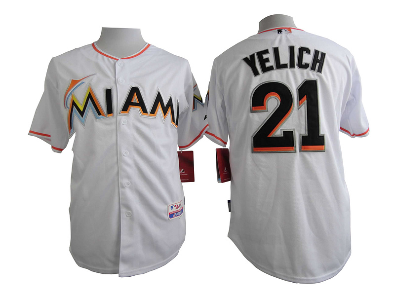 Marlins 21 Yelich White Cool Base Jersey
