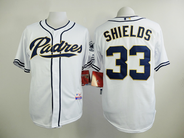 Padres 33 Shields White Cool Base Jersey