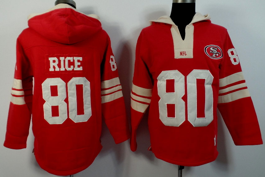 Nike 49ers 80 Jerry Rice Red All Stitched Hooded Sweatshirt