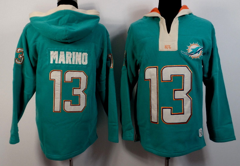 Nike Dolphins 13 Dan Marino Green All Stitched Hooded Sweatshirt