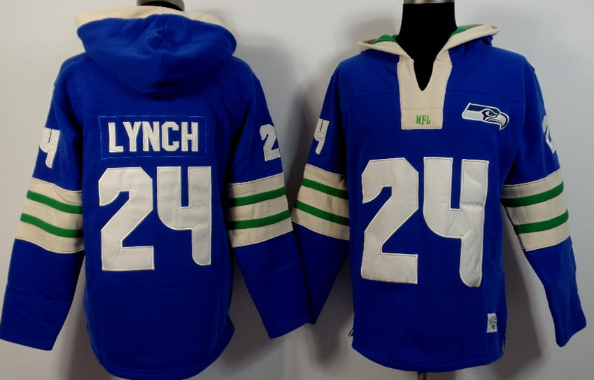 Nike Seahawks 24 Marshawn Lynch Blue All Stitched Hooded Sweatshirt