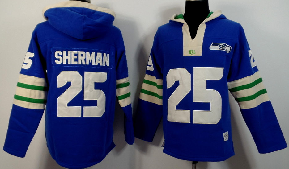 Nike Seahawks 25 Richard Sherman Blue All Stitched Hooded Sweatshirt