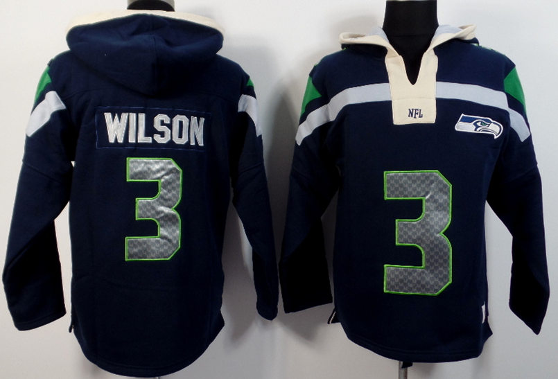 Nike Seahawks 3 Russell Wilson Navy Blue All Stitched Hooded Sweatshirt
