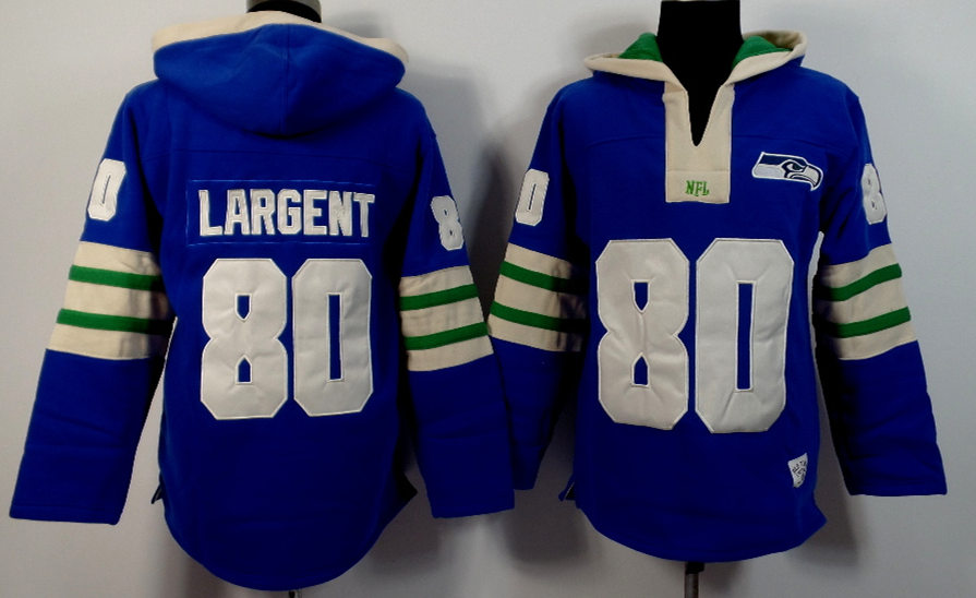 Nike Seahawks 80 Steve Largent Blue All Stitched Hooded Sweatshirt