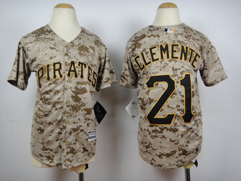 Pirates 21 Roberto Clemente Camo Youth New Cool Base Jersey