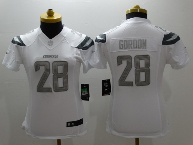 Nike Chargers 28 Melvin Gordon White Platinum Limited Women Jersey