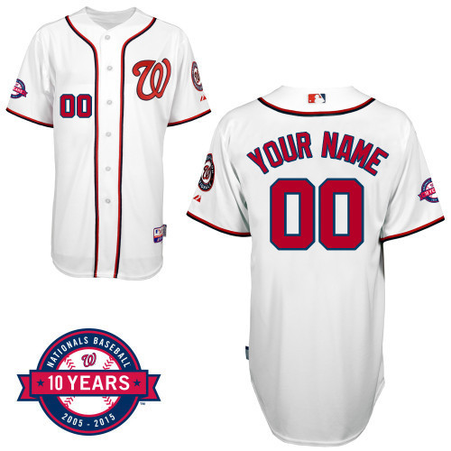 Nationals White Customized Men Cool Base 2005 2015 10 Years Jersey