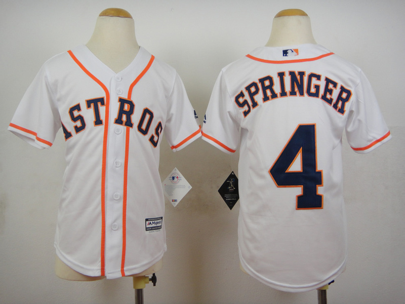 Astros 4 George Springer White Youth New Cool Base Jersey