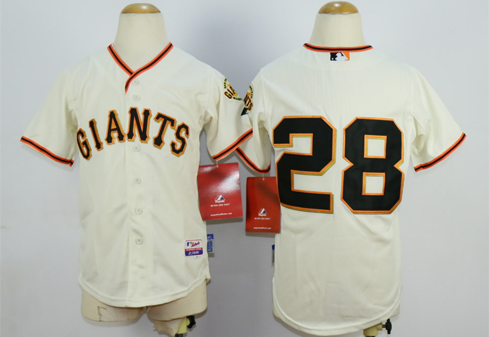 Giants 28 Buster Posey Cream Youth Cool Base Jersey