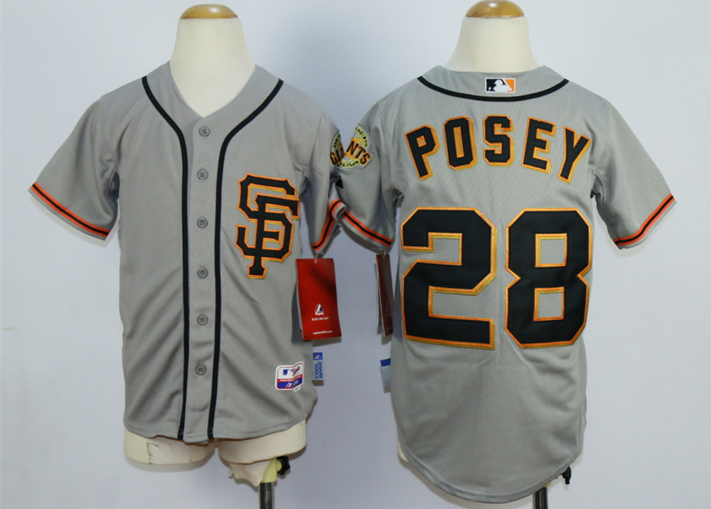 Giants 28 Buster Posey Grey Youth Cool Base Jersey