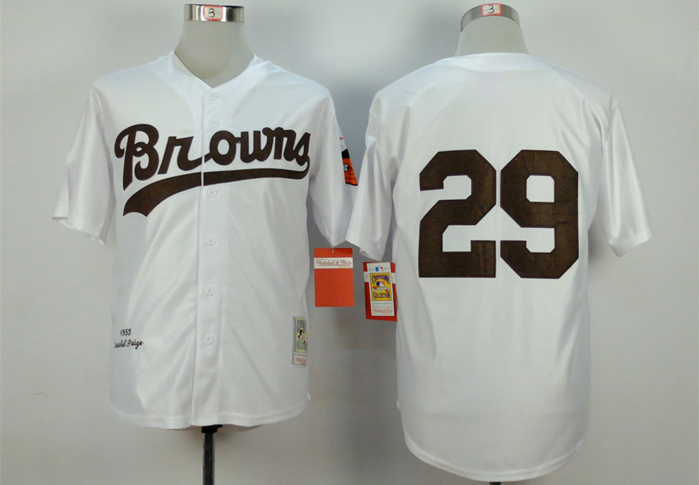 Browns 29 Satchel Paige White 1953 Throwback Jersey