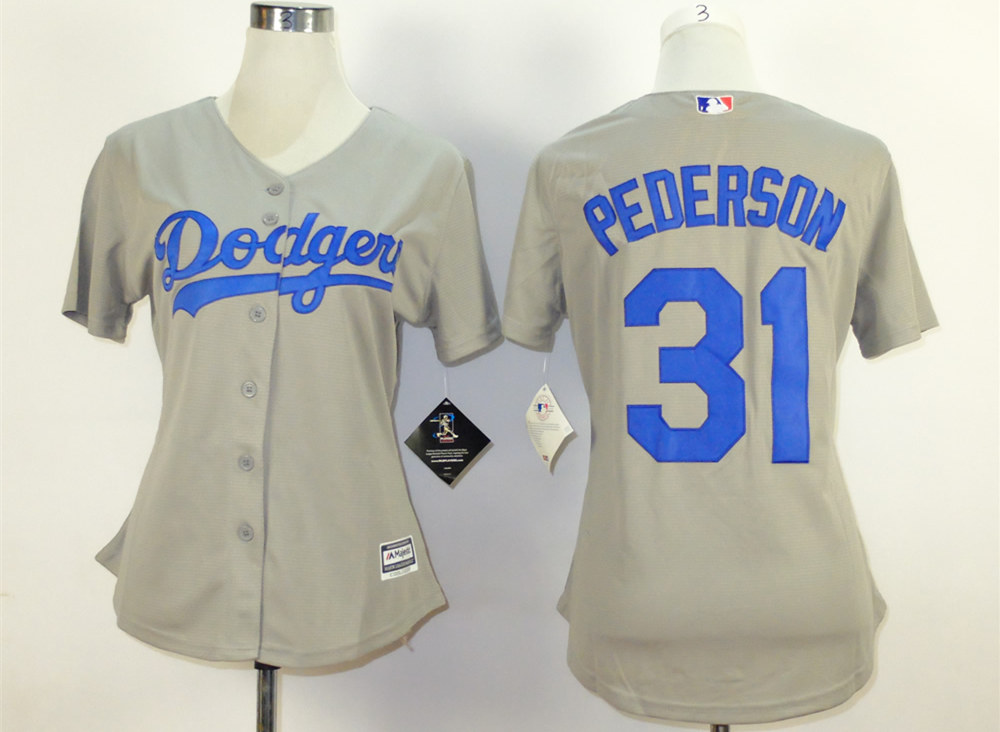 Dodgers 31 Joc Pederson Grey Women New Cool Base Jersey