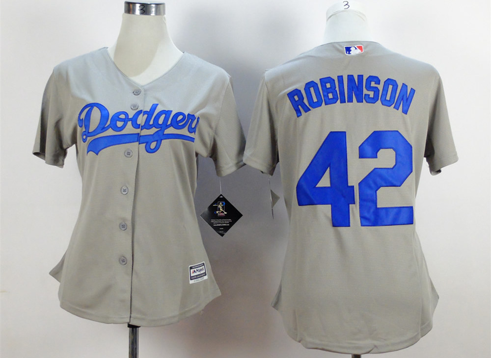 Dodgers 42 Jackie Robinson Grey Women New Cool Base Jersey