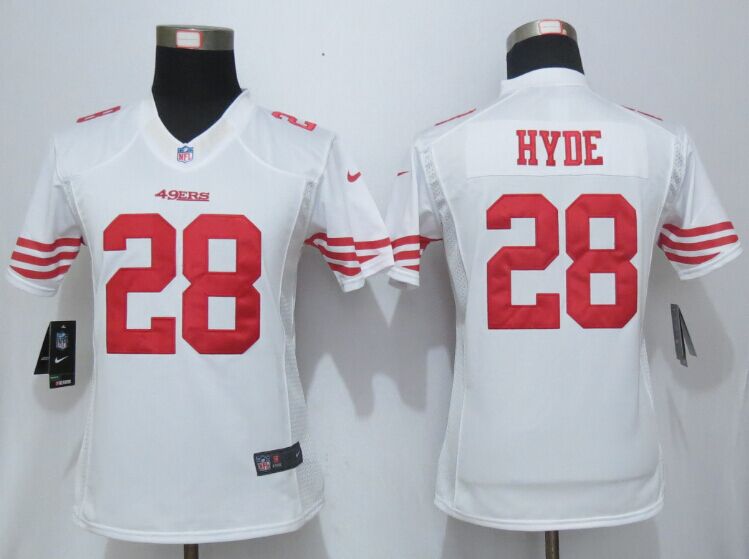 Nike 49ers 28 Carlos Hyde White Women Limited Jersey