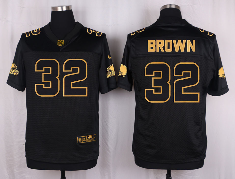 Nike Browns 32 Jim Brown Pro Line Black Gold Collection Elite Jersey
