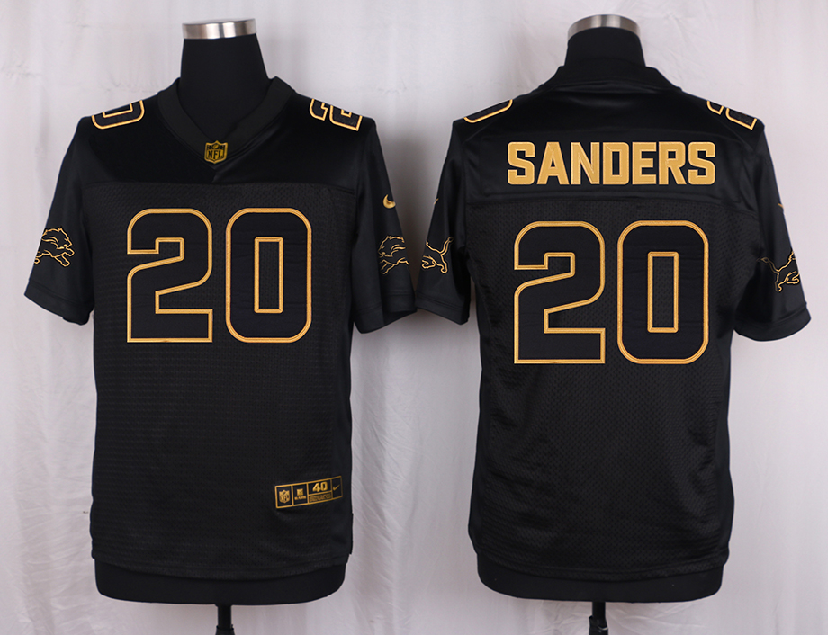 Nike Lions 20 Barry Sanders Pro Line Black Gold Collection Elite Jersey