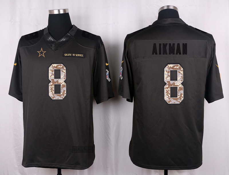 Nike Cowboys 8 Troy Aikman Anthracite Salute to Service Limited Jersey