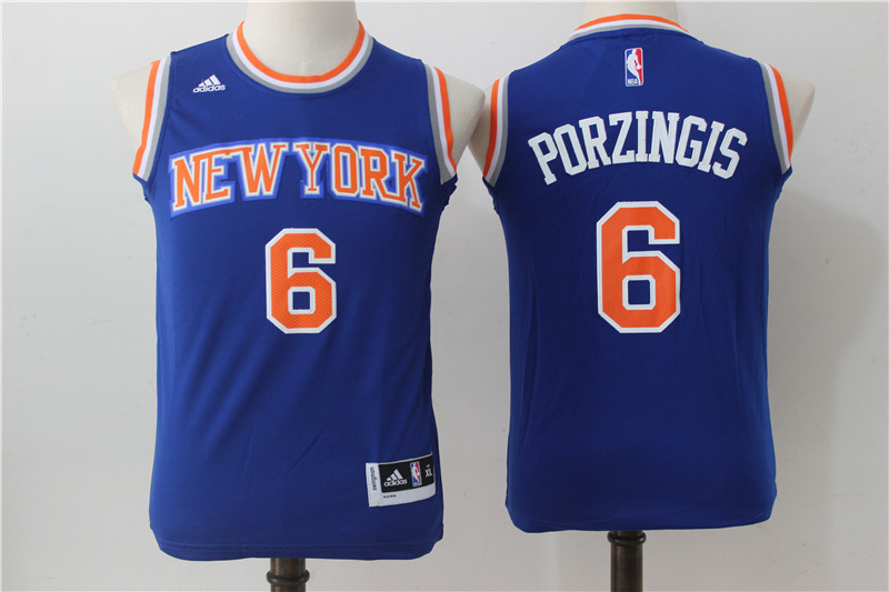 Knicks 6 Kristaps Porzingis Blue Youth Swingman Jersey