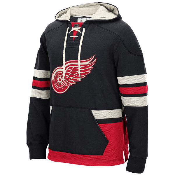 Detroit Red Wings Black All Stitched Men's Hooded Sweatshirt