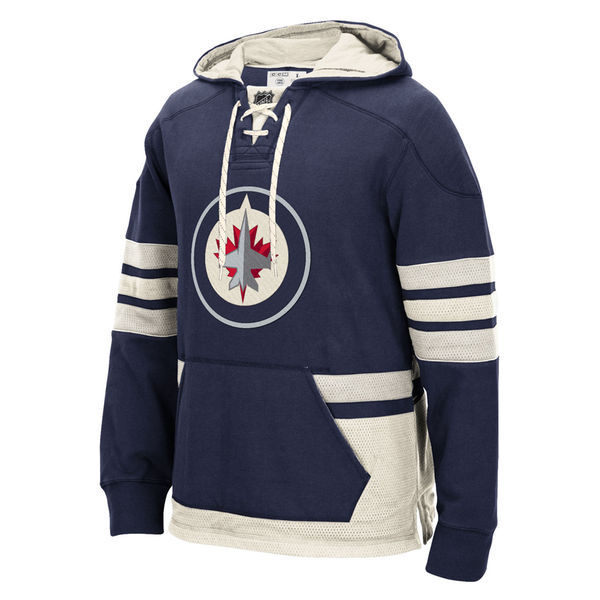 Winnipeg Jets Navy All Stitched Men's Hooded Sweatshirt