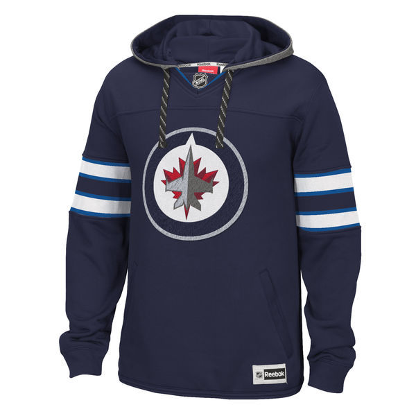 Winnipeg Jets Navy All Stitched Men's Hooded Sweatshirt2