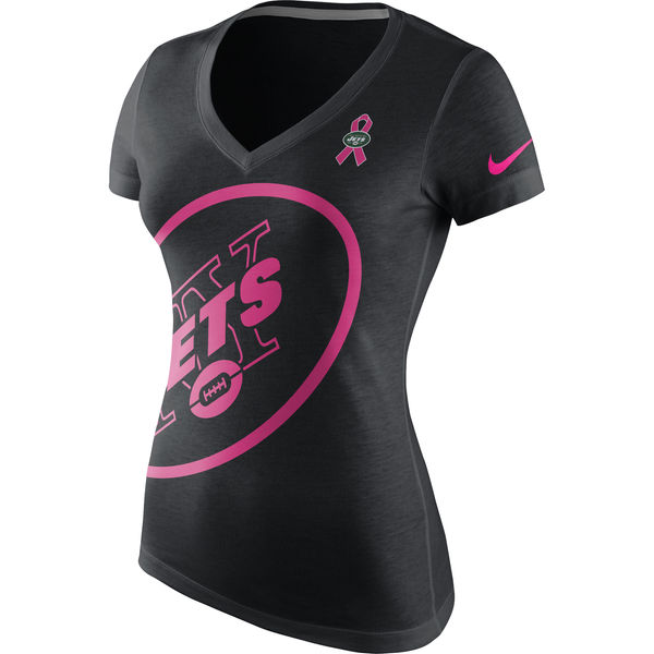 New York Jets Nike Women's Breast Cancer Awareness Tri Blend V Neck T-Shirt Black