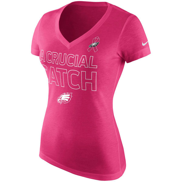Philadelphia Eagles Nike Women's Breast Cancer Awareness V Neck Tri Blend T-Shirt Pink