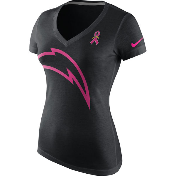 San Diego Chargers Nike Women's Breast Cancer Awareness Tri Blend V Neck T-Shirt Black
