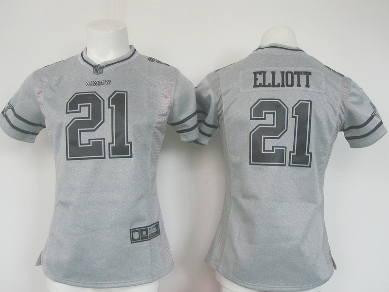 Nike Cowboys 21 Ezekiel Elliott Gridiron Gray II Women Limited Jersey