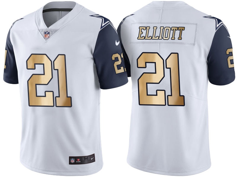Nike Cowboys 21 Ezekiel Elliott White Gold Limited Jersey